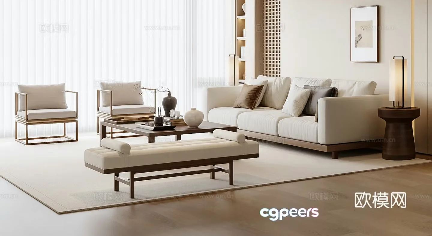 New Chinese style modular sofa 3d model