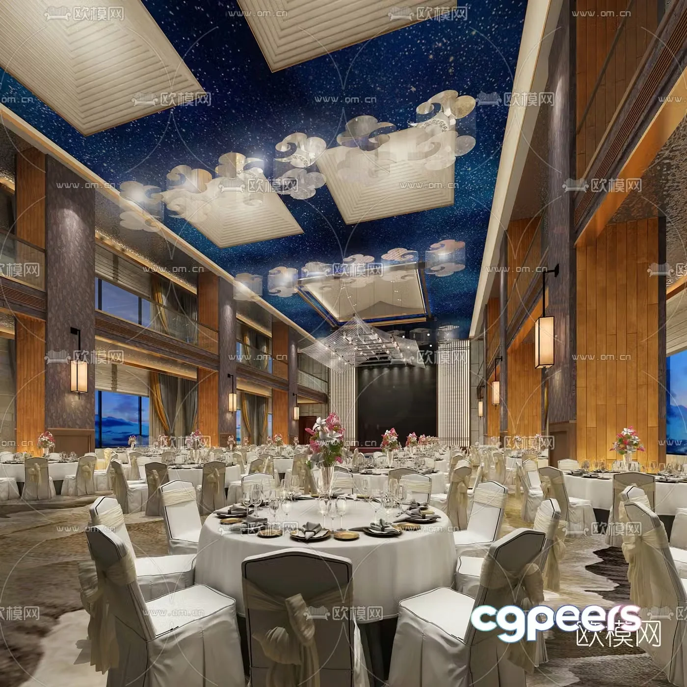 New Chinese-style hotel banquet hall 3D model