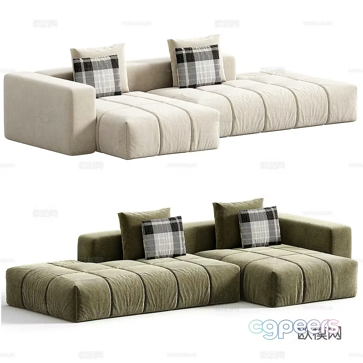 Modern Italian cream style fabric corner sofa 3d model