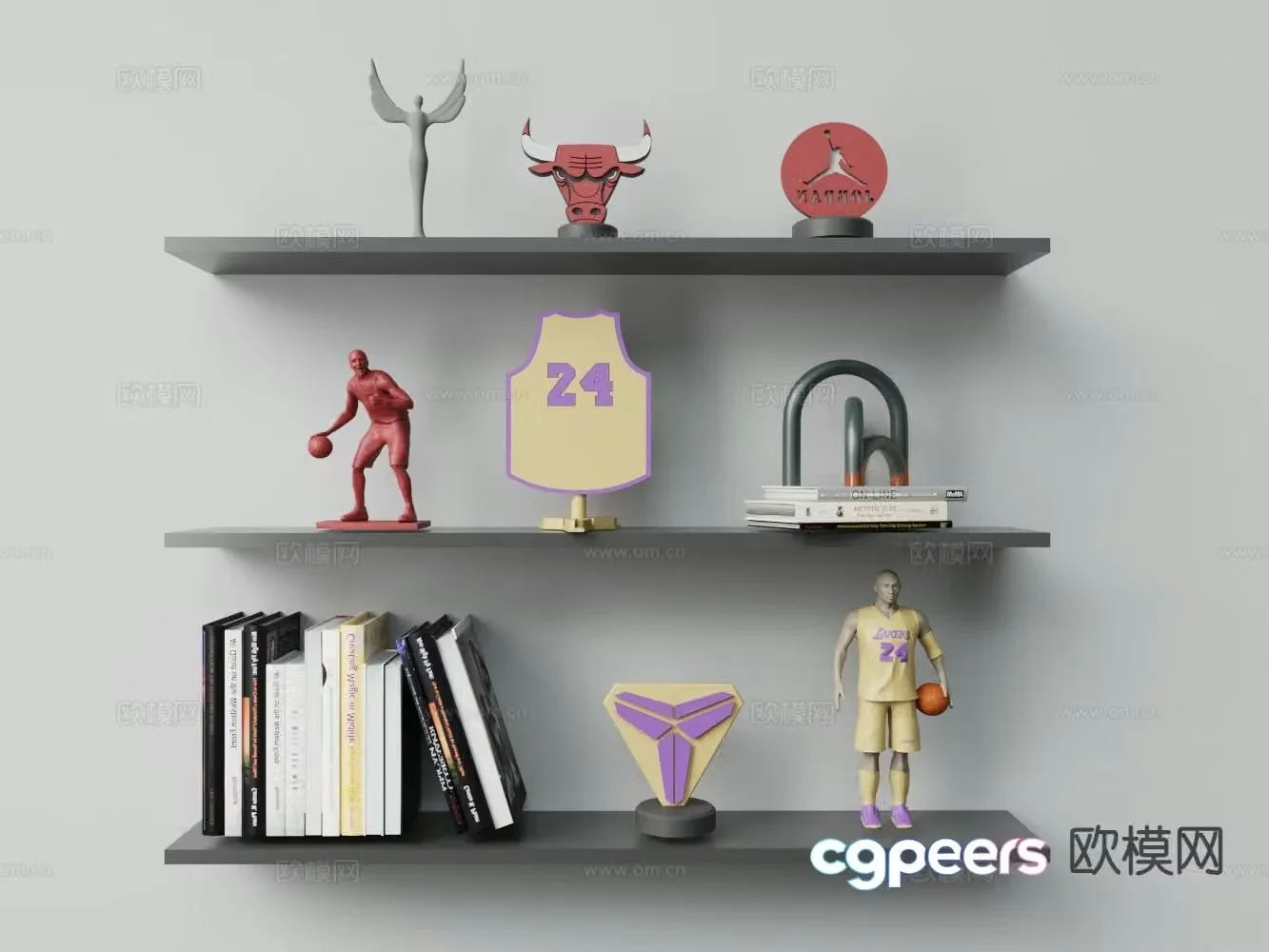 Modern bookcase ornaments books crafts 3d model