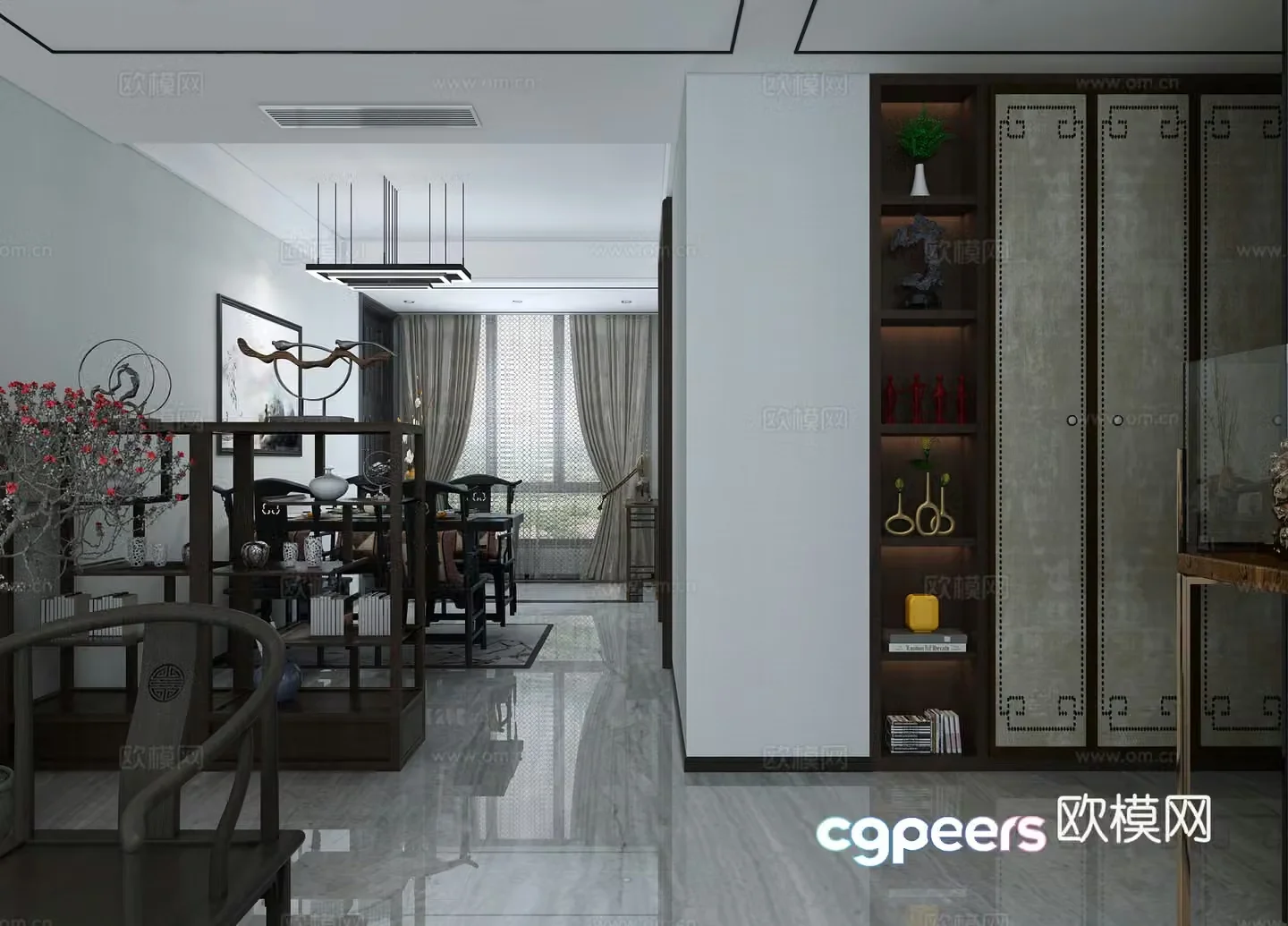 New Chinese style living and dining room New Chinese style dining table New Chinese style sideboard 3D model