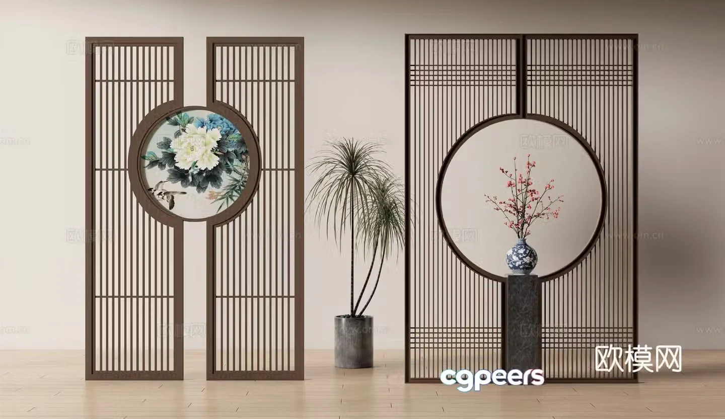 New Chinese style hollow screen 3D model