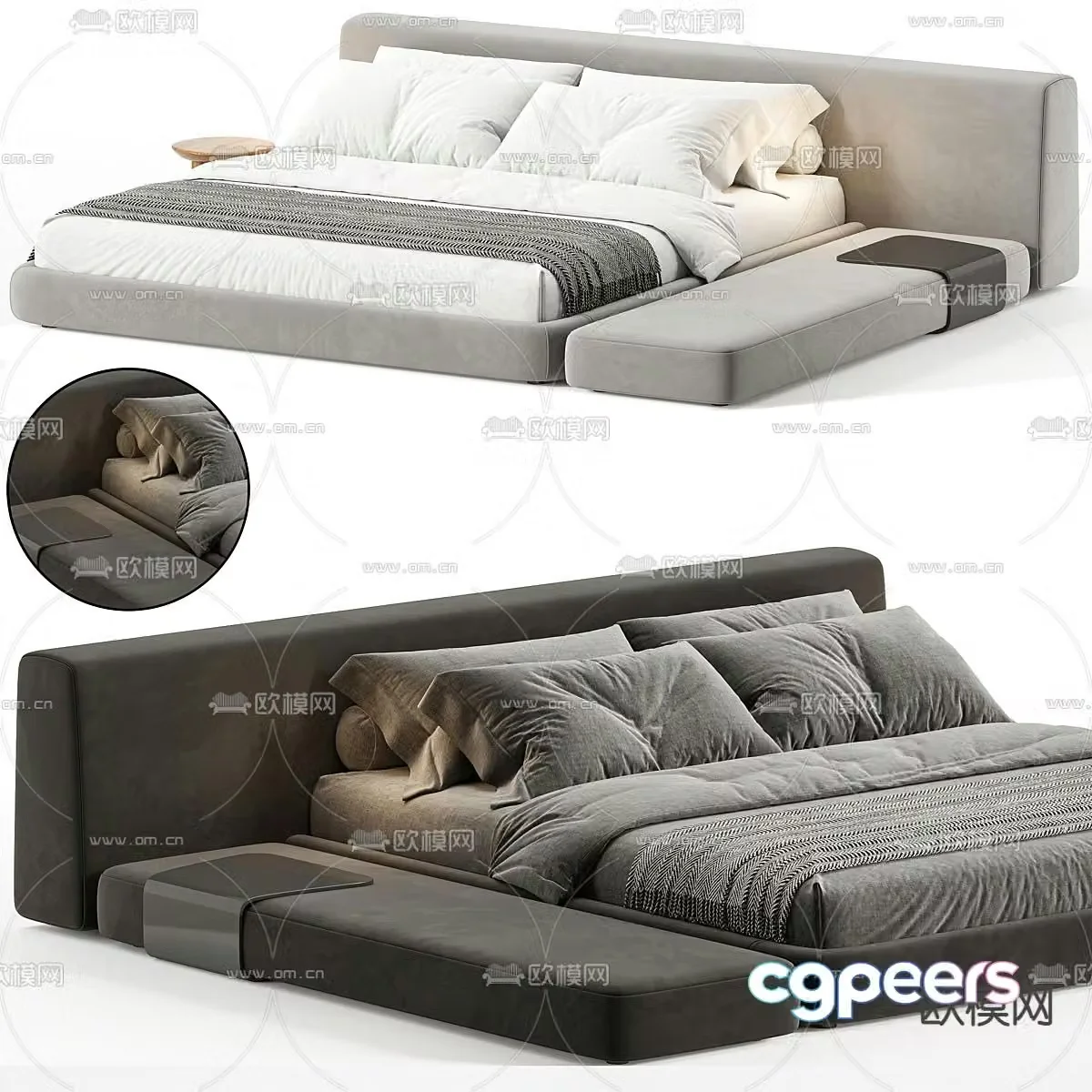 Premium gray double bed 3d model