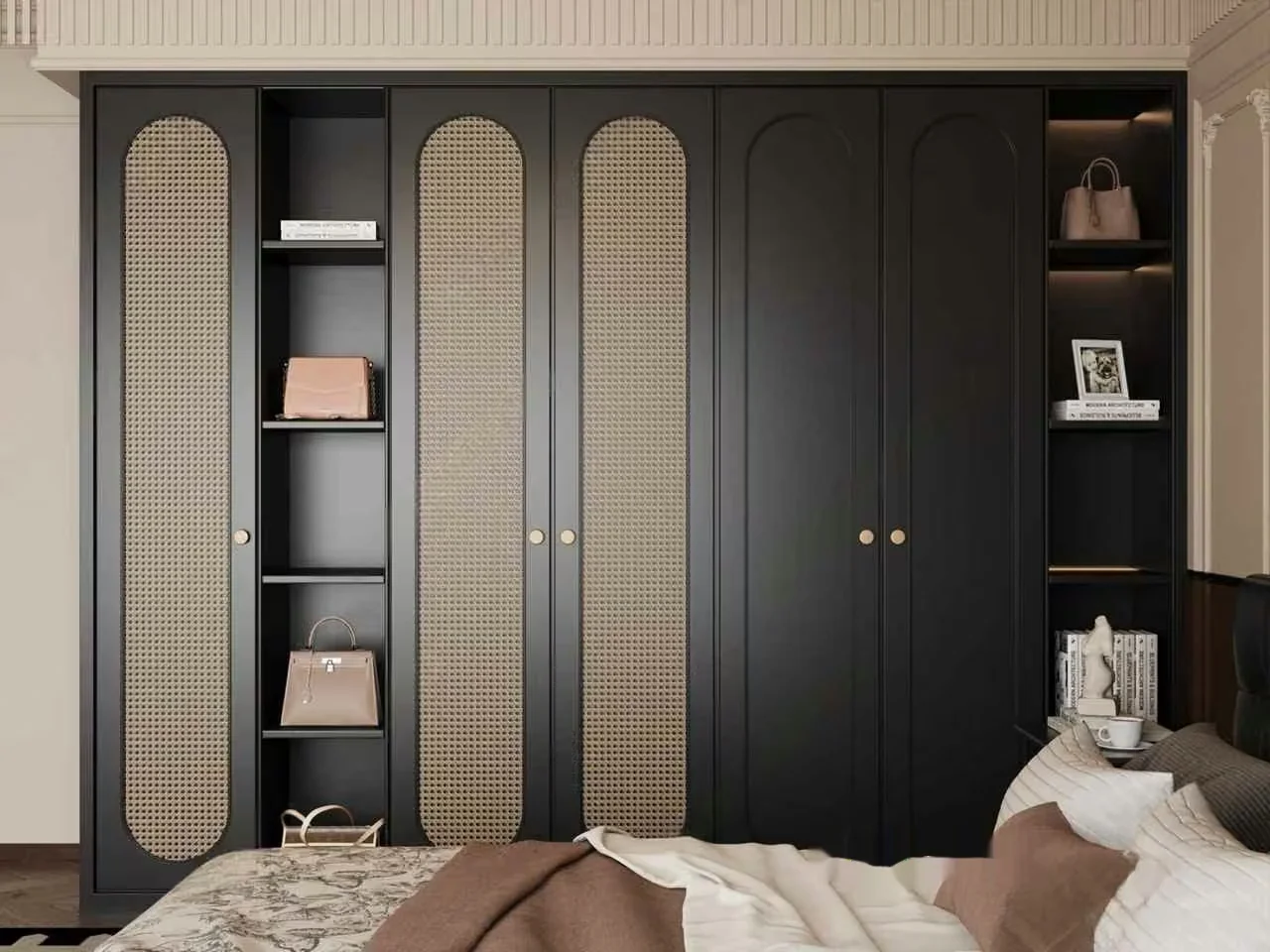 Black Wardrobe With Rattan Doors 3D Model – 173 – VRAY Render