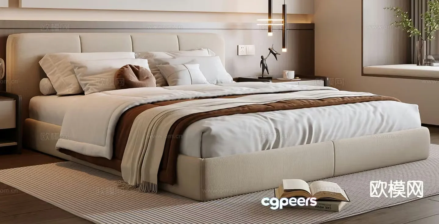 Modern double bed 3d model