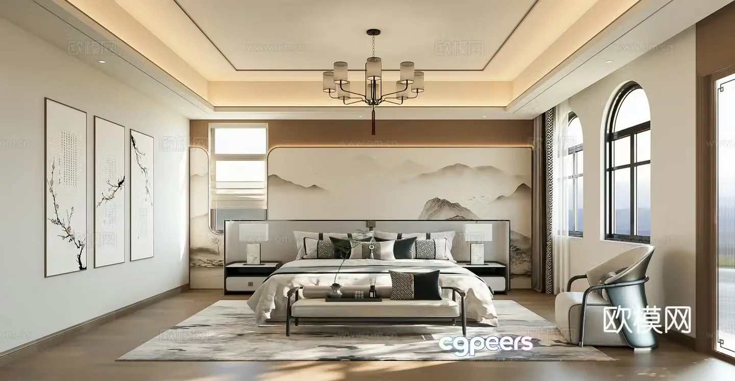 New Chinese style bedroom Song’s aesthetic bedroom medieval style bedroom 3d model