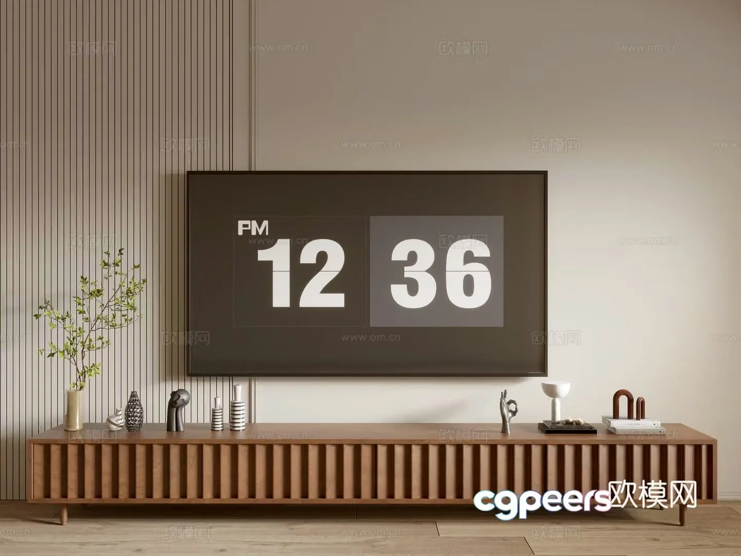 Modern wood grain TV cabinet base cabinet 3D model