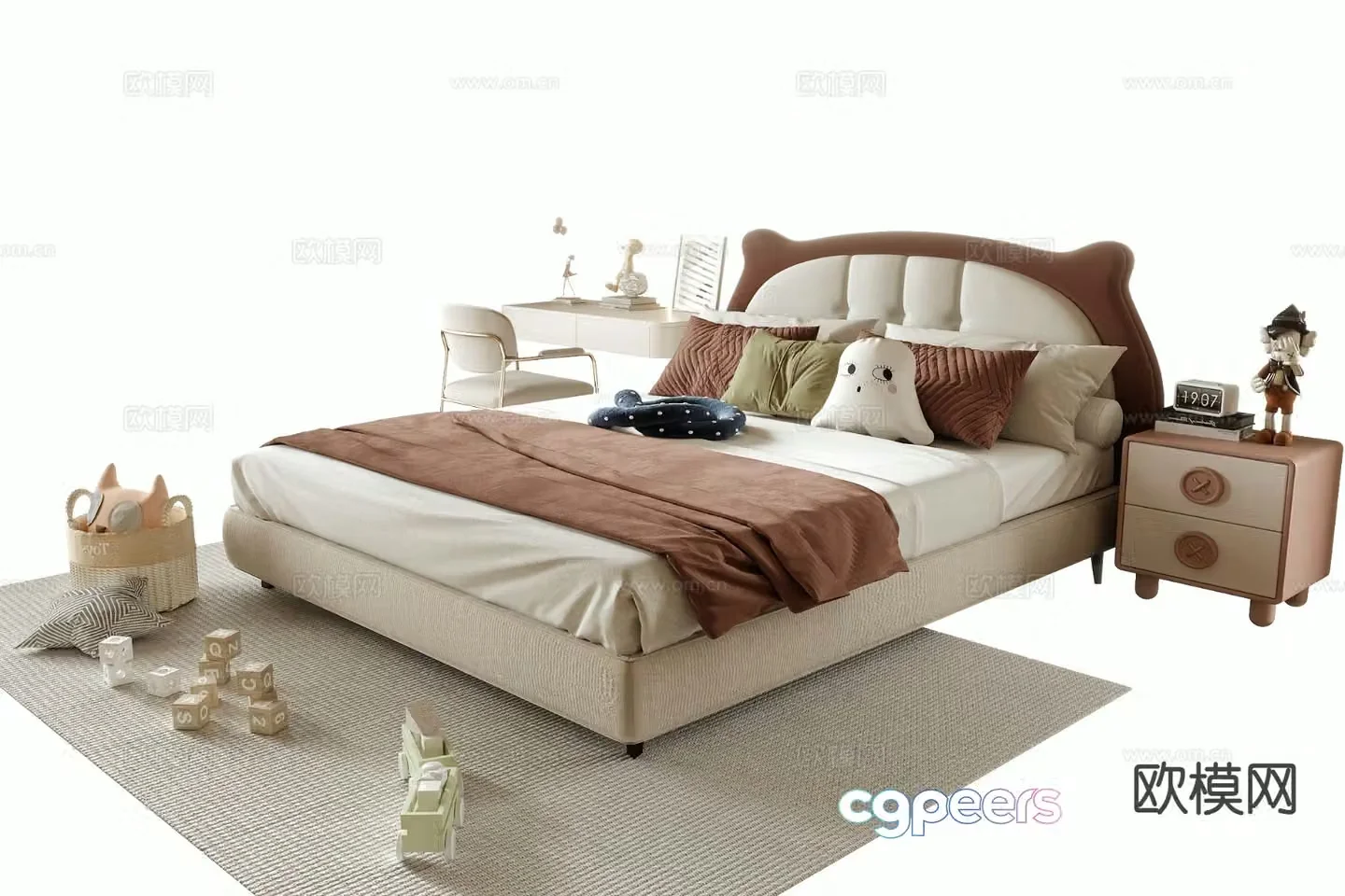 Modern children’s bed double bed 3d model