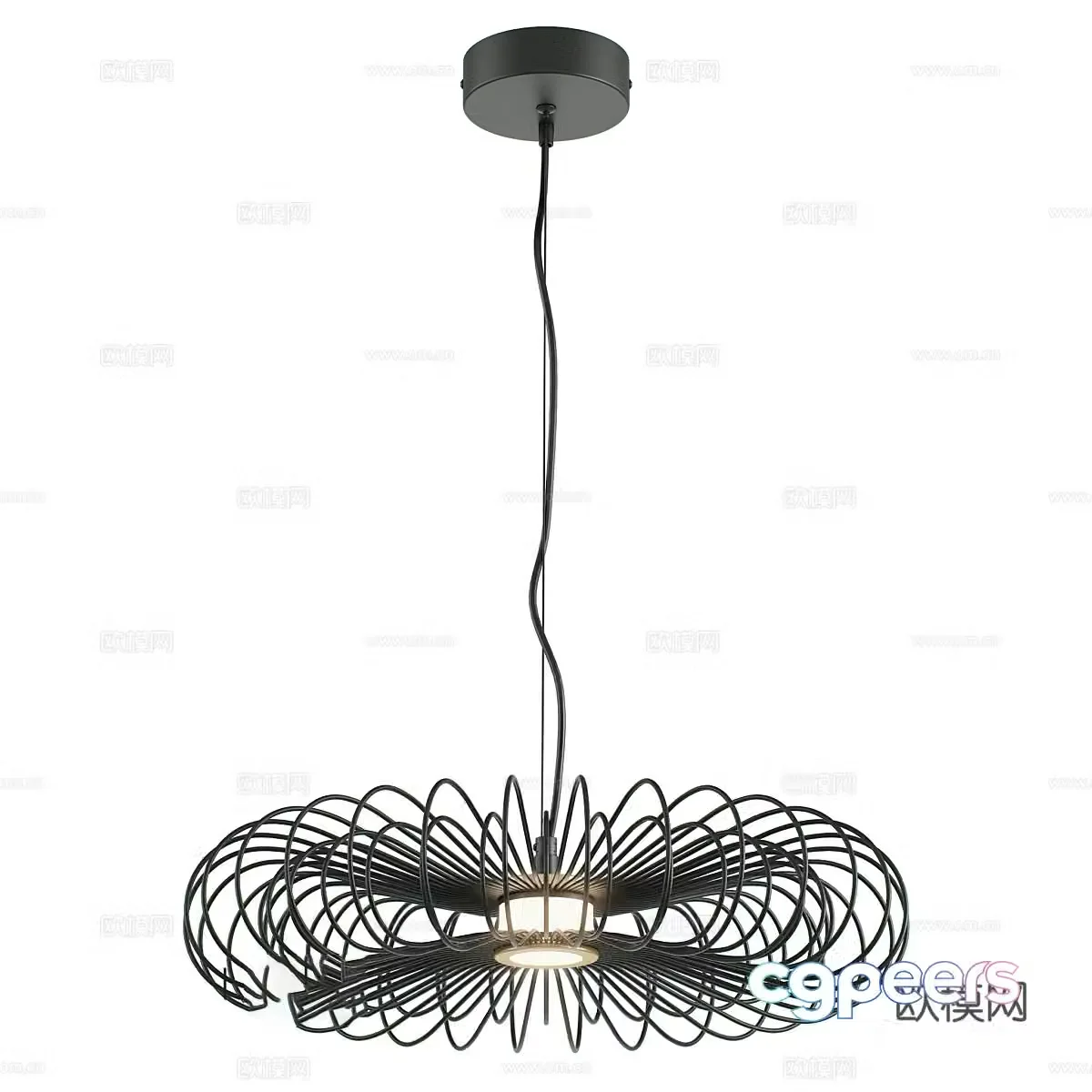 Modern Italian minimalist rattan metal chandeliers 3D model
