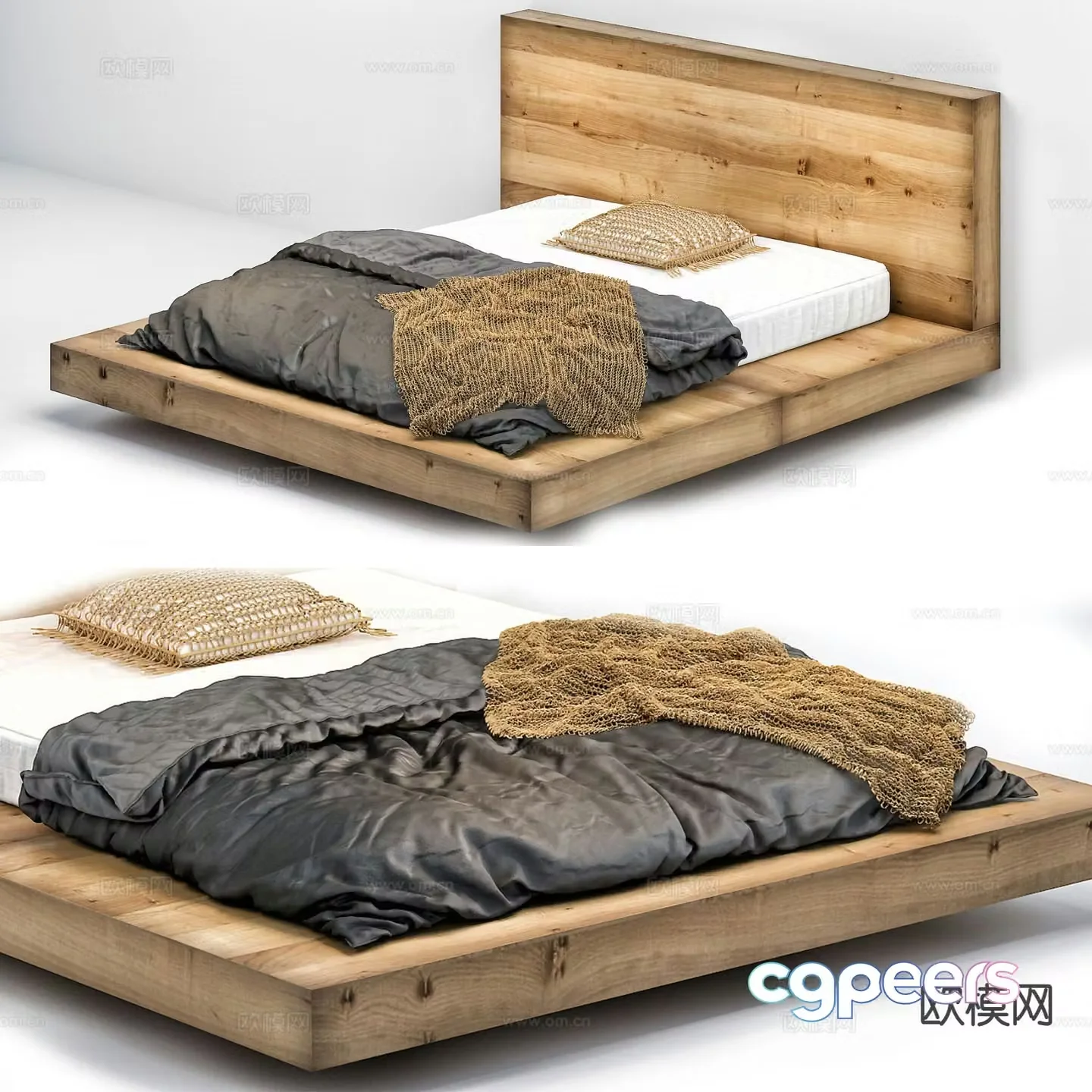 Wabi-sabi double bed 3d model
