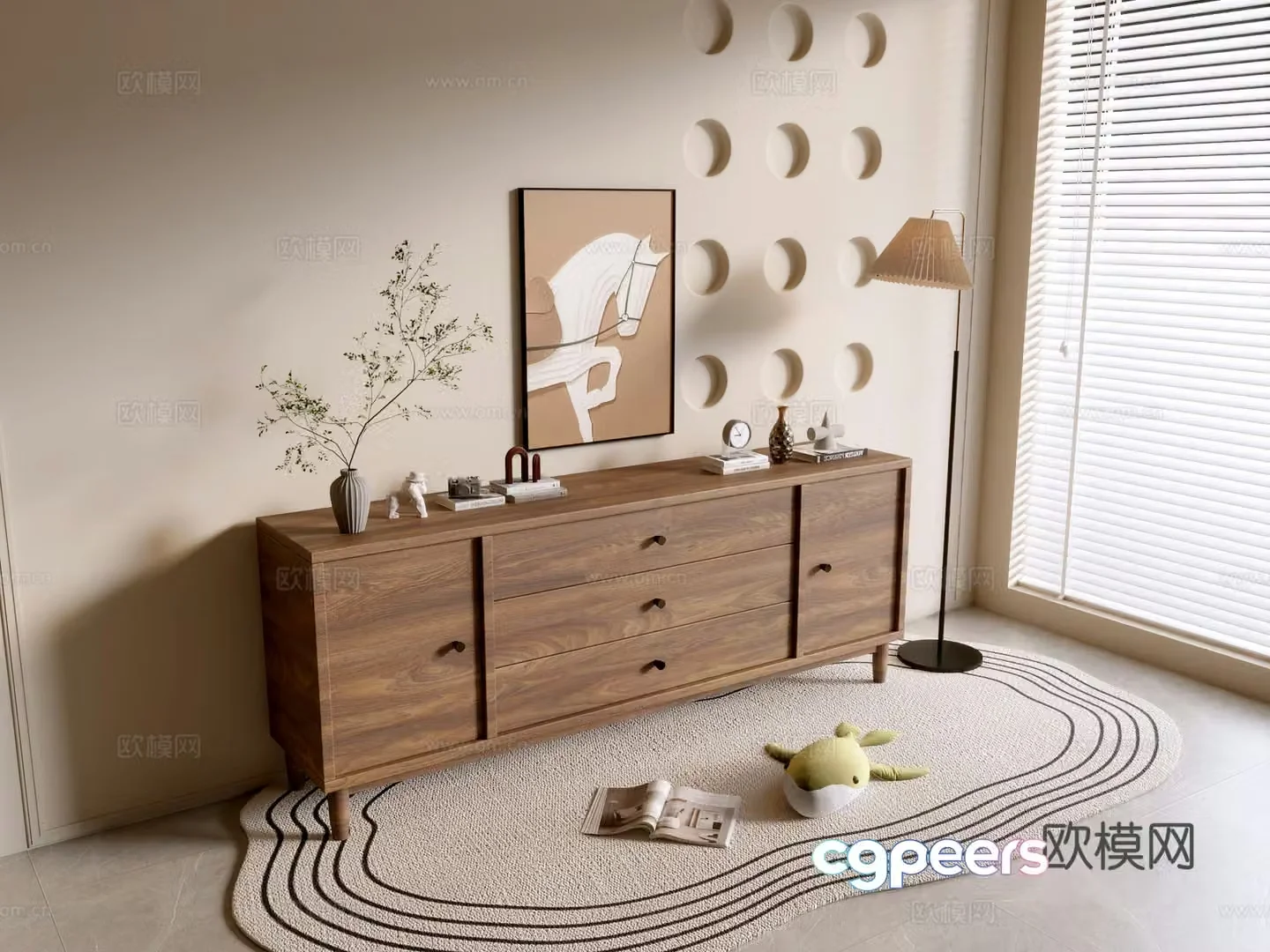 Modern wood grain cabinet ins wind minimalist wind cabinet whole cabinet sideboard balcony cabinet storage 3D model