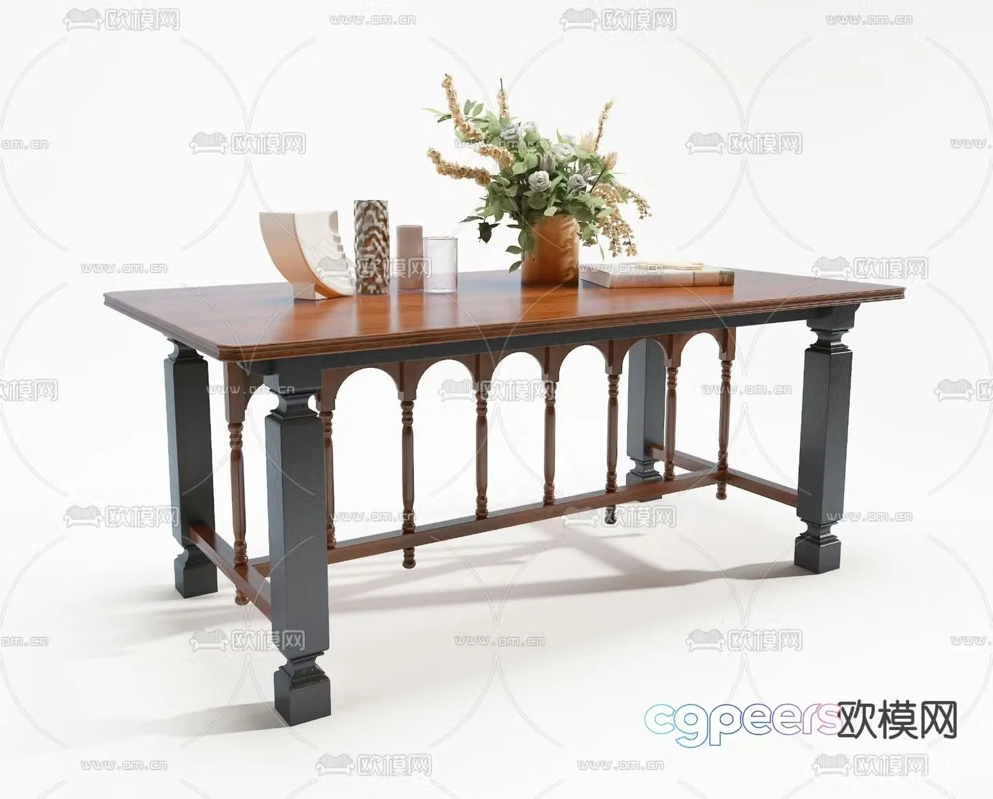 French retro dining table desk 3d model