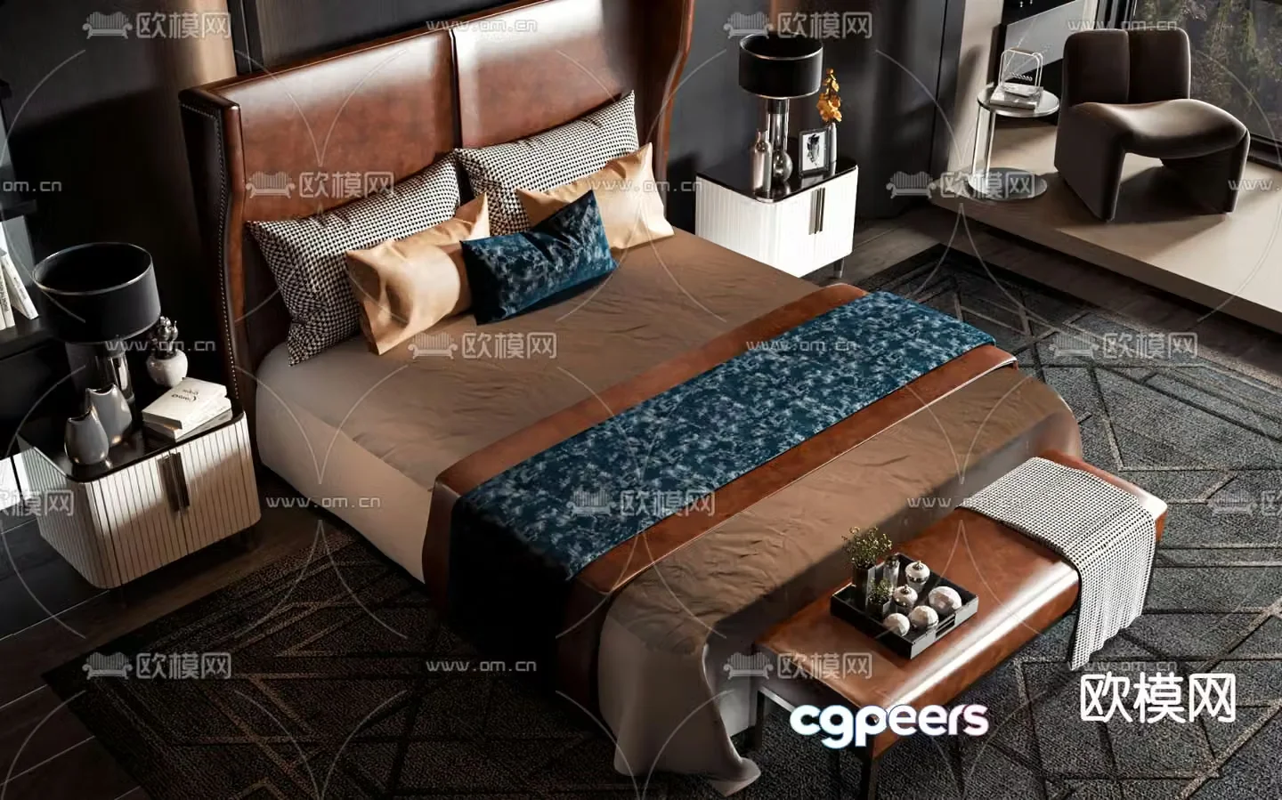 American double bed 3d model