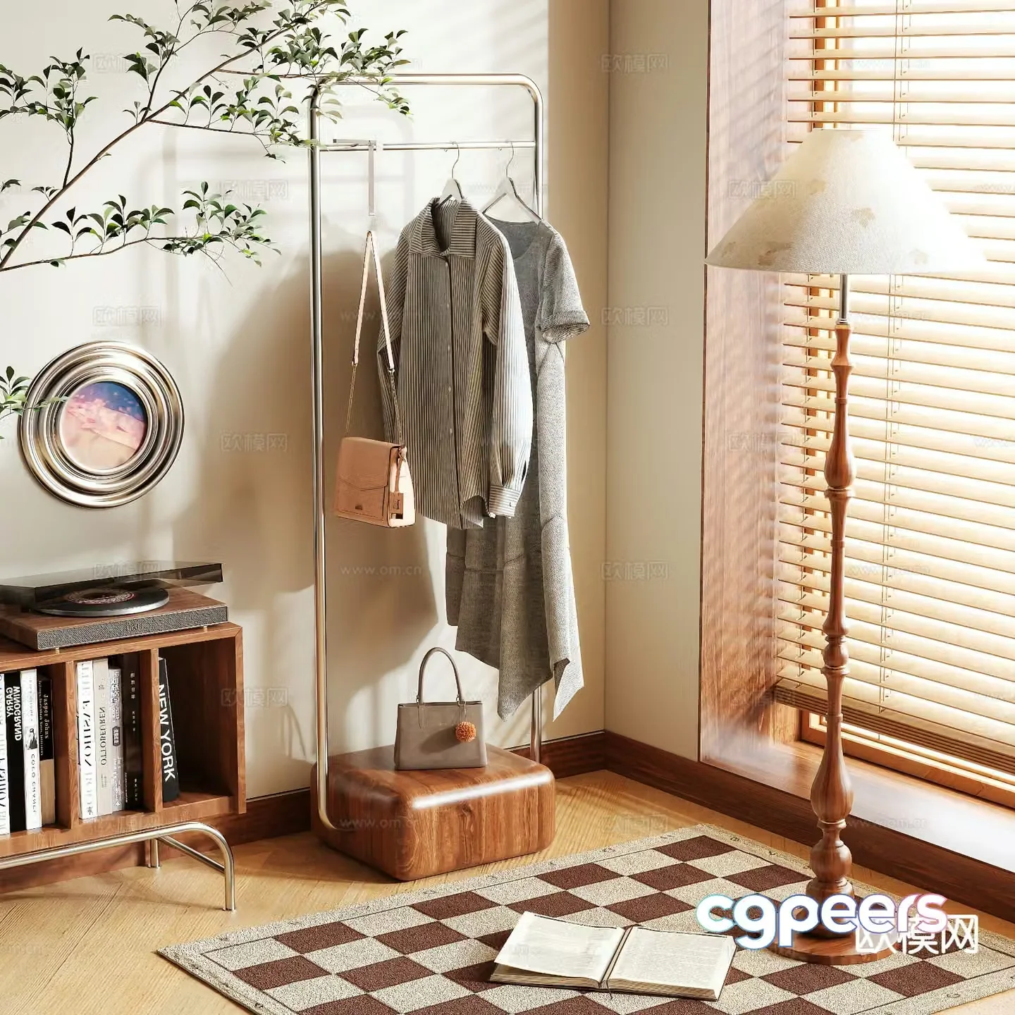 Clothes rack coat rack floor-standing clothes rack 3D model