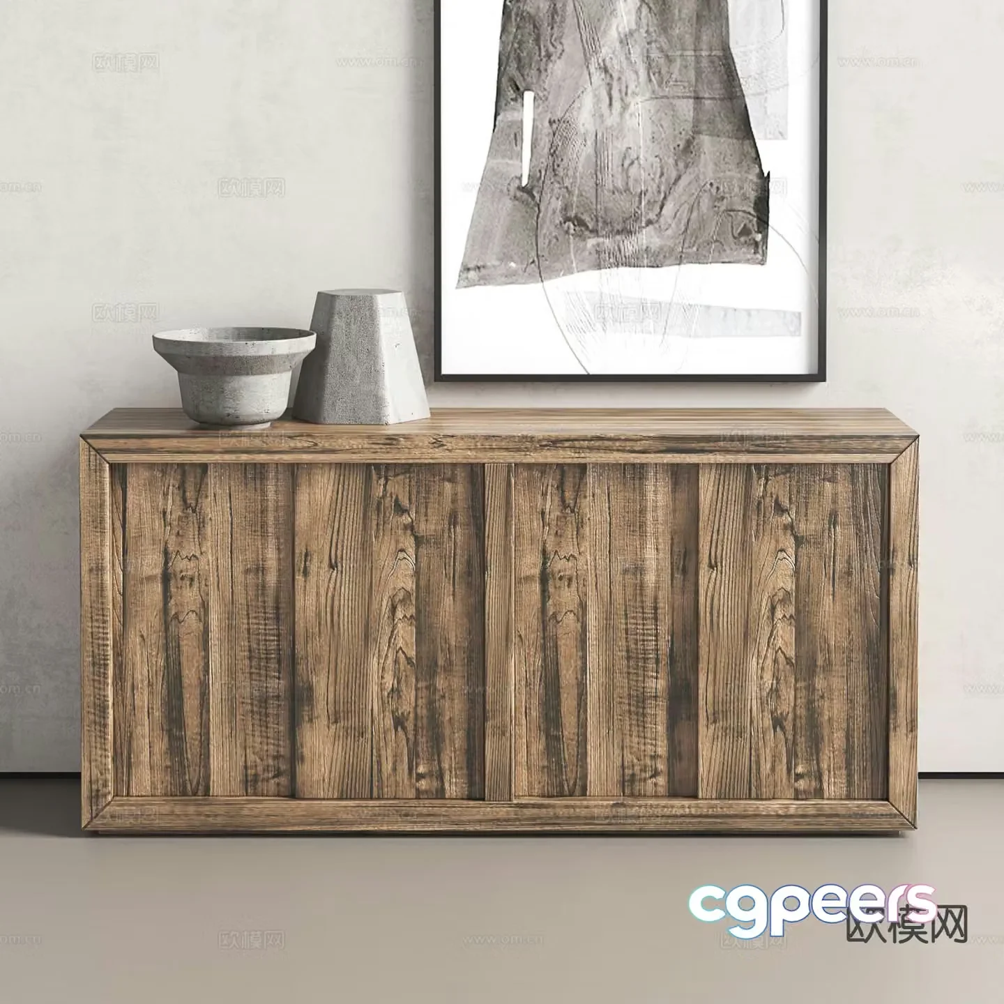 Log style side cabinet and entrance cabinet 3D model