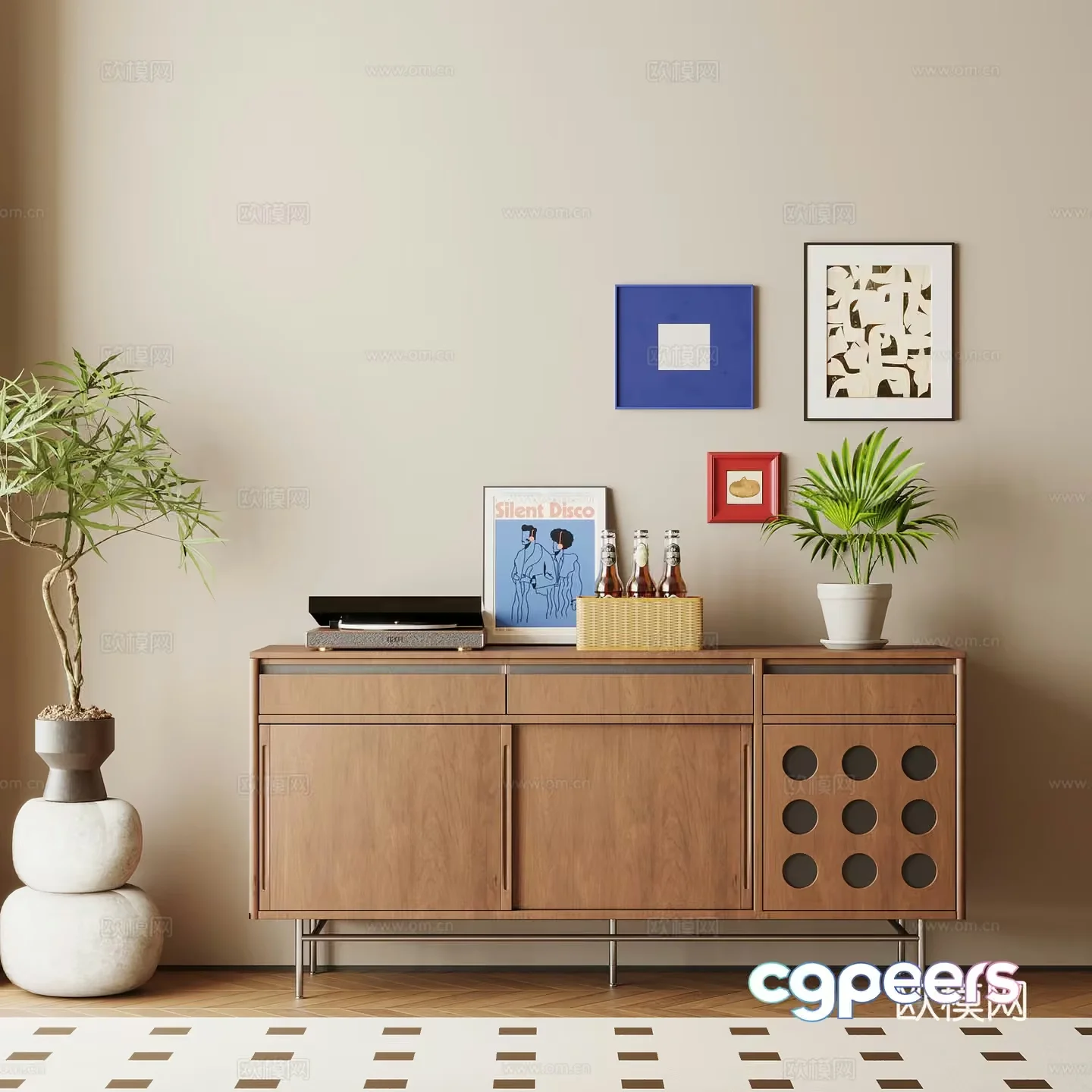 Modern Wooden Sideboard 3D Model – 4852 – VRAY Render