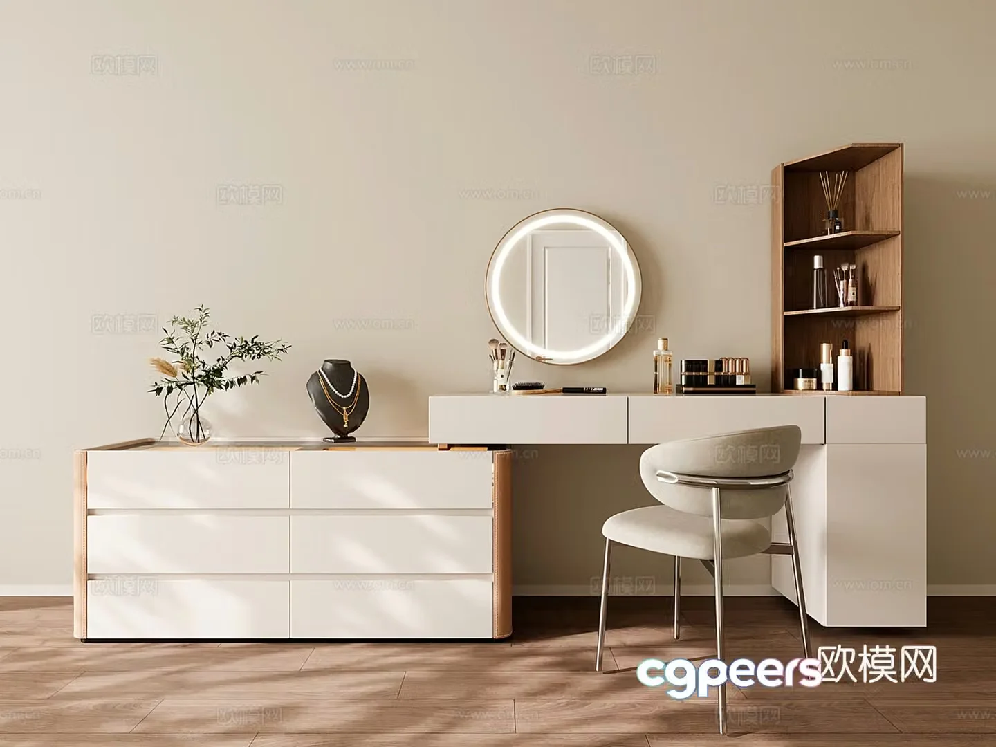 Modern cream style dressing table 3d model