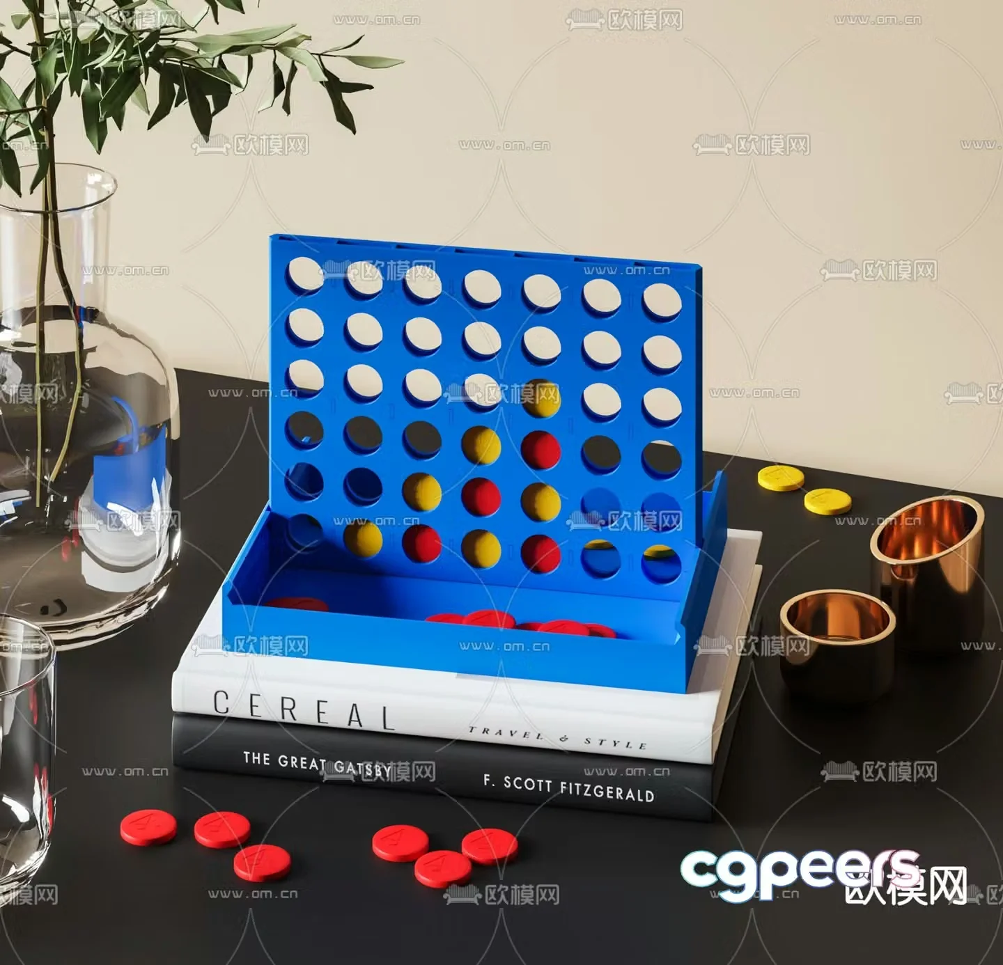 Modern four-piece chess and card toys board game furnishings 3D model