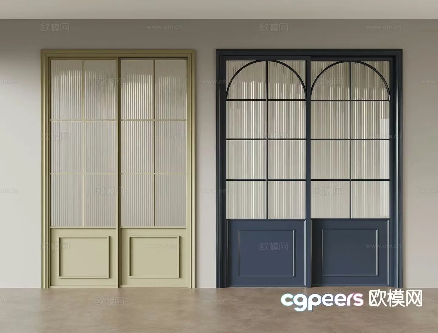 French retro door sliding door glass door 3d model