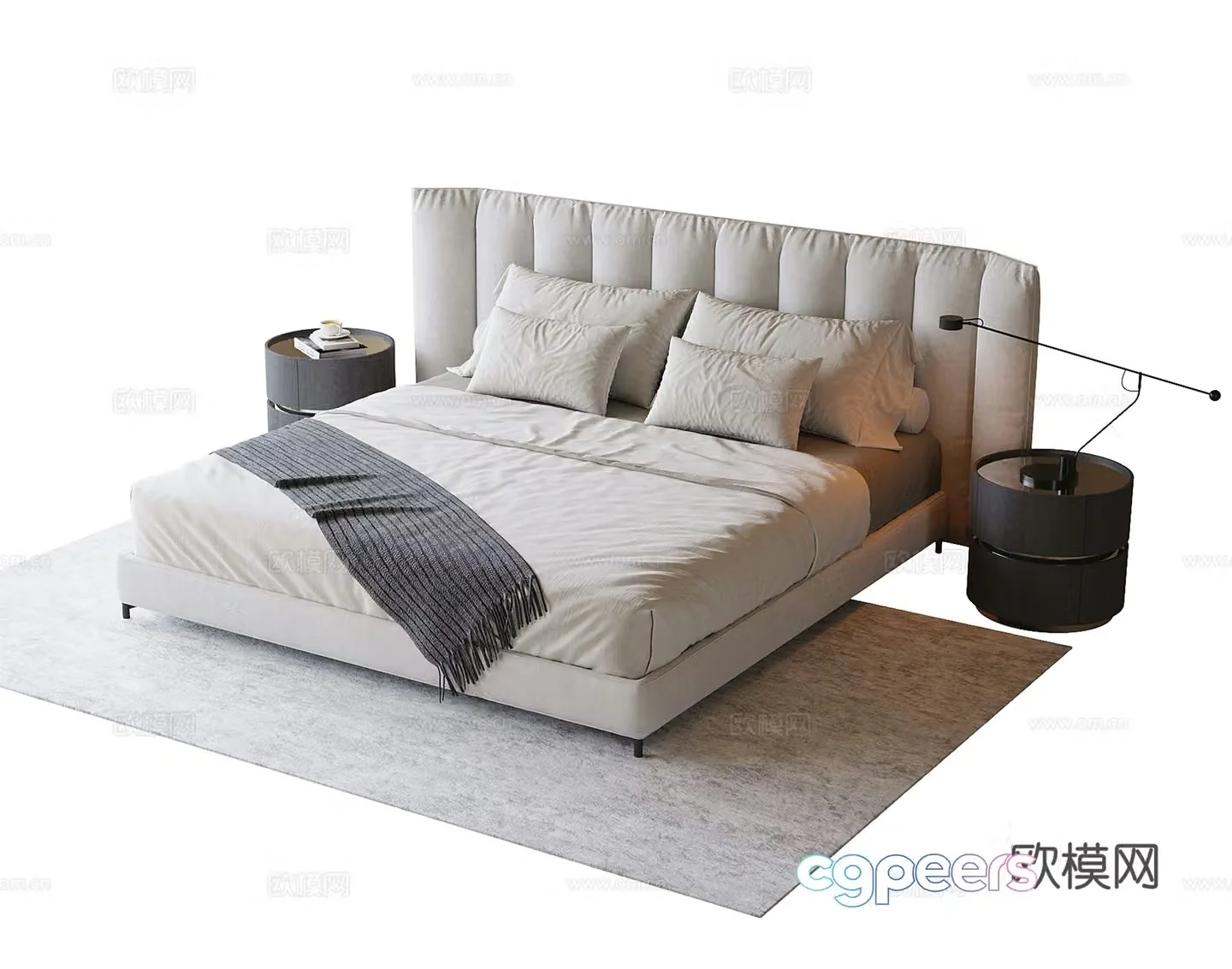 Modern double bed nightstand desk lamp 3d model
