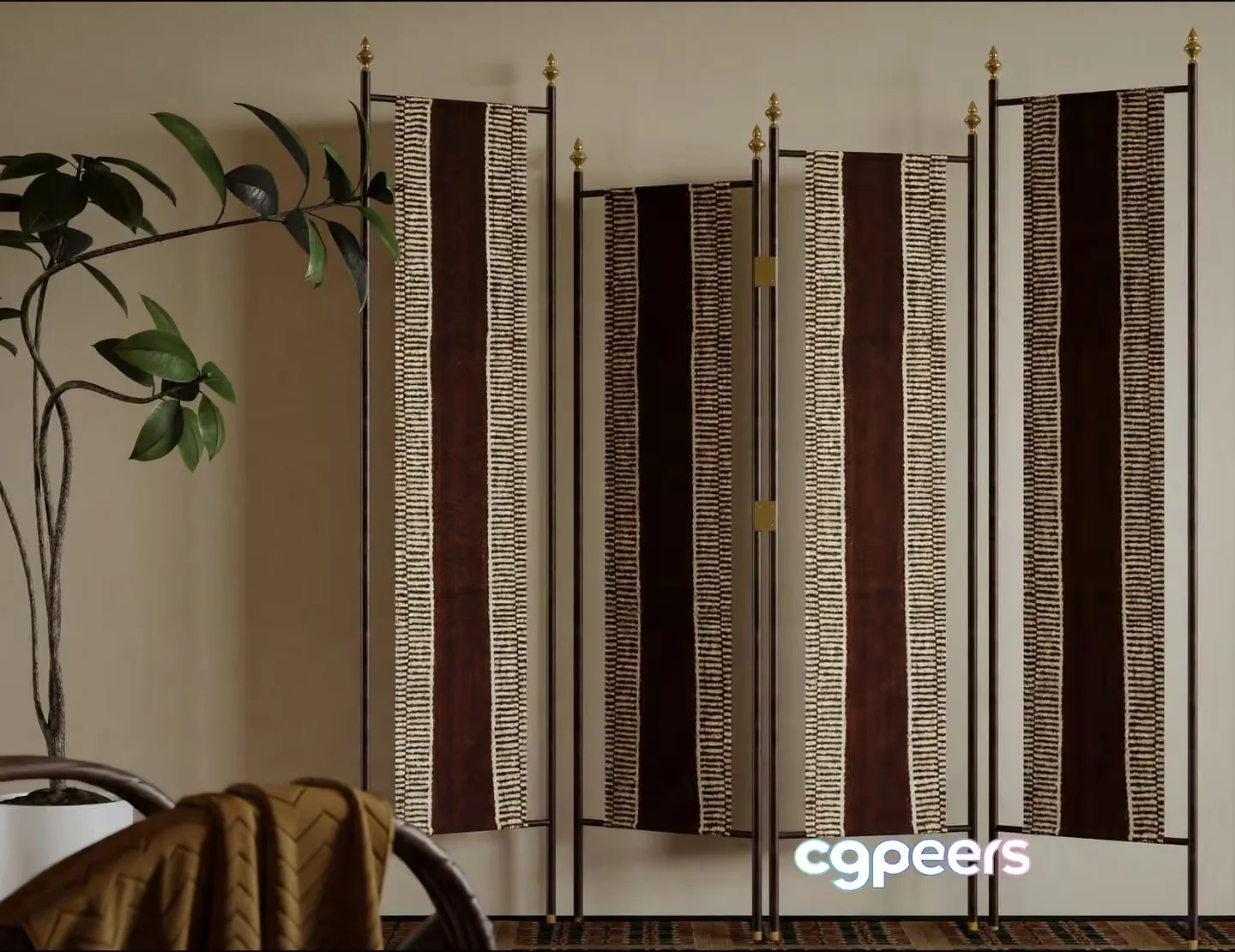 A Room Divider With A Brown And White Pattern 3D Model – 13729 – VRAY Render