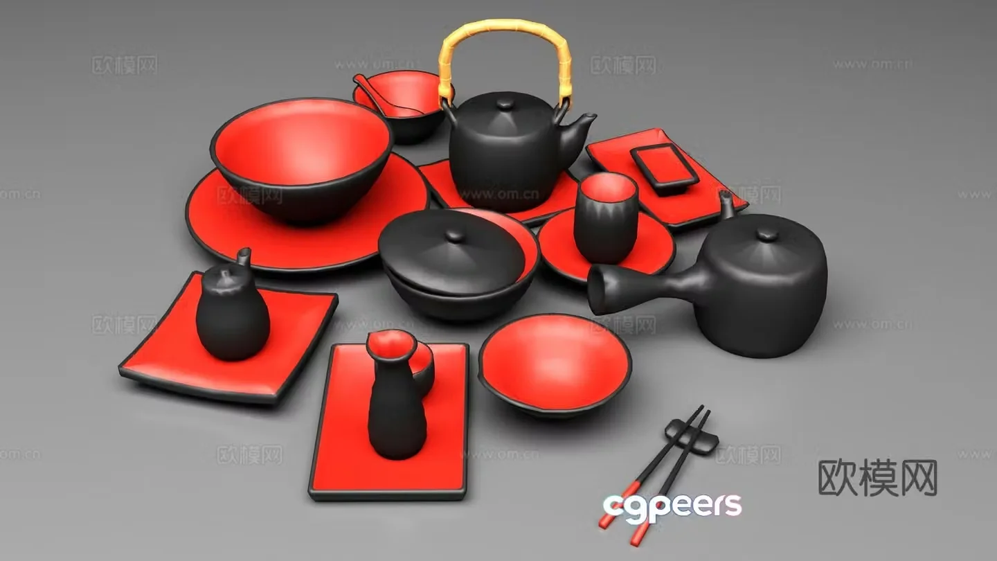 Japanese tableware set 3d model