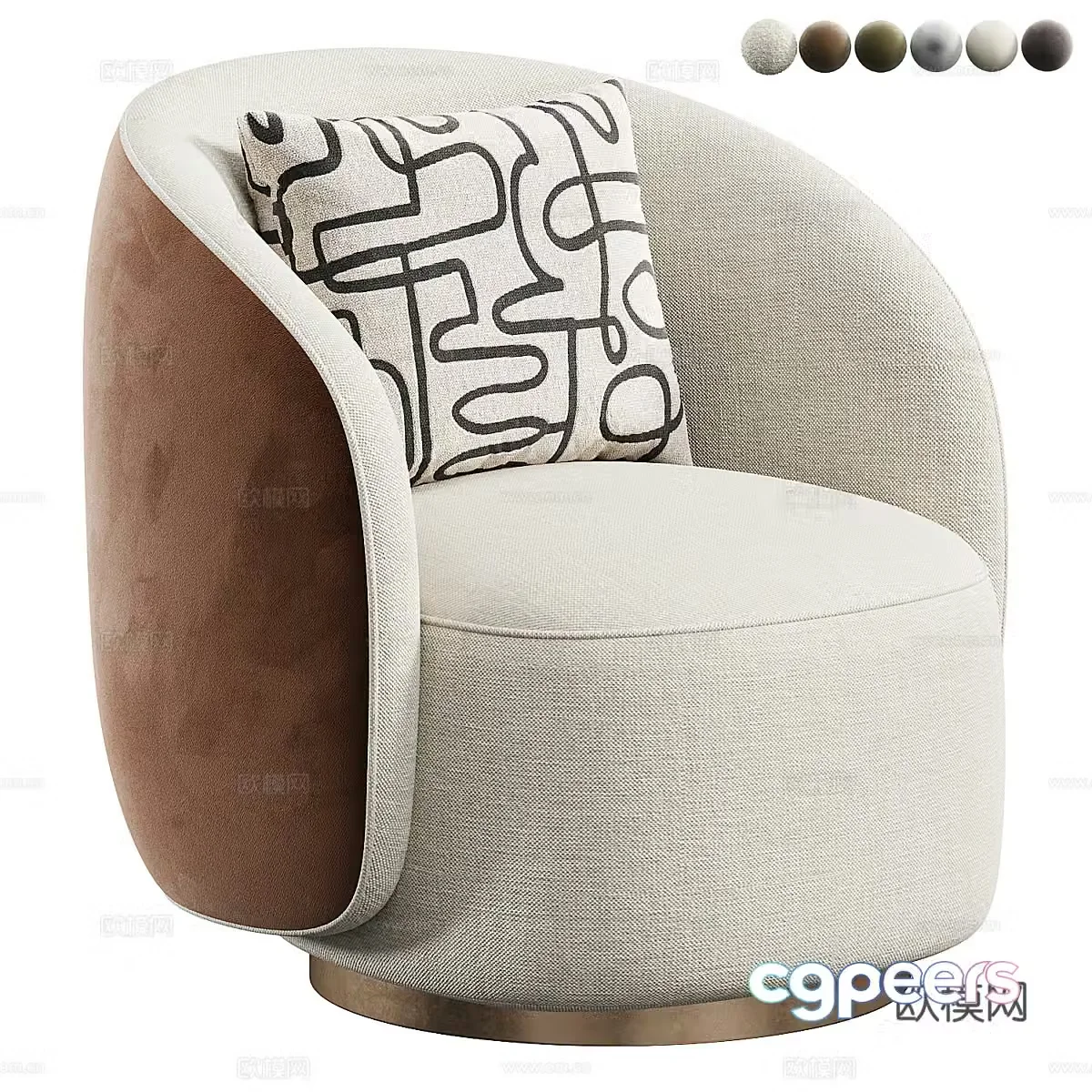 Modern Italian light luxury BORDEAUX fabric armchair 3D model