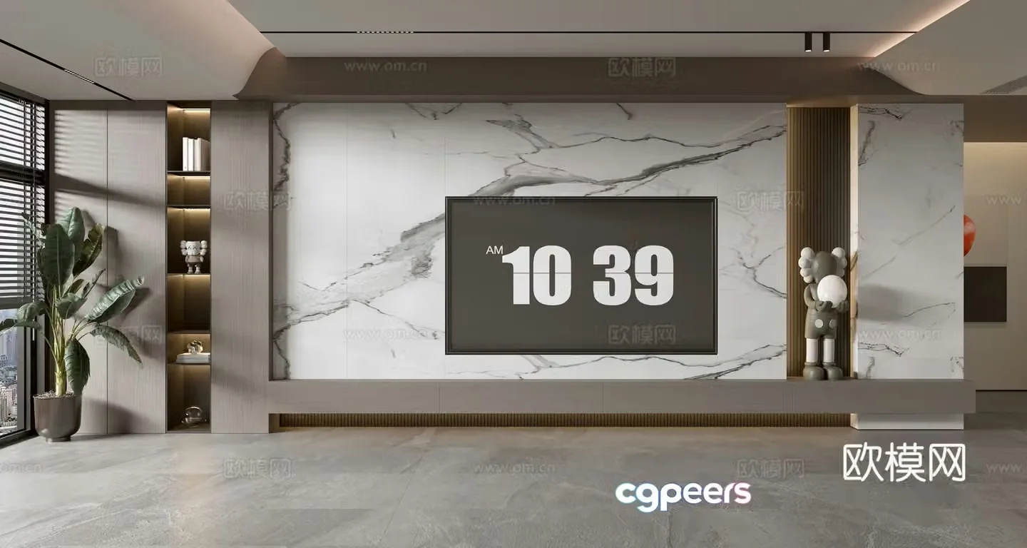 Modern TV background wall TV wall full wall TV cabinet 3d model