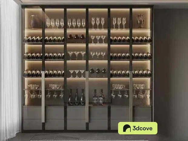 A Cabinet With Glass Doors And Shelves