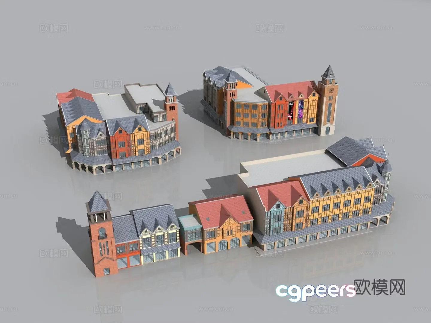 European style architecture commercial commercial complex Europe characteristics bed and breakfast 3d model