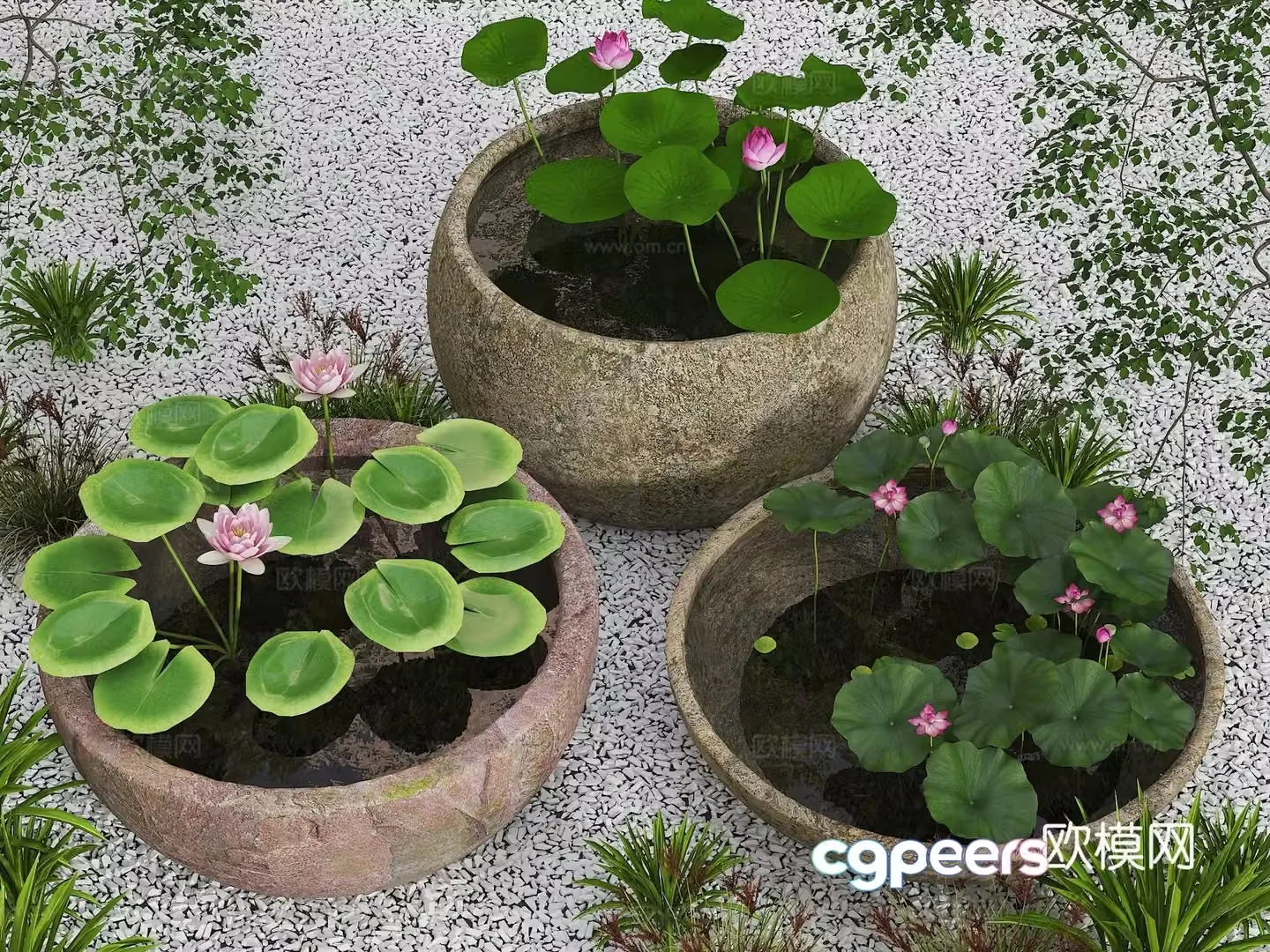 Water tank lotus pond Fish pond Water tank lotus pond Indoor landscape water tank Chinese landscape sketch Water 3D model