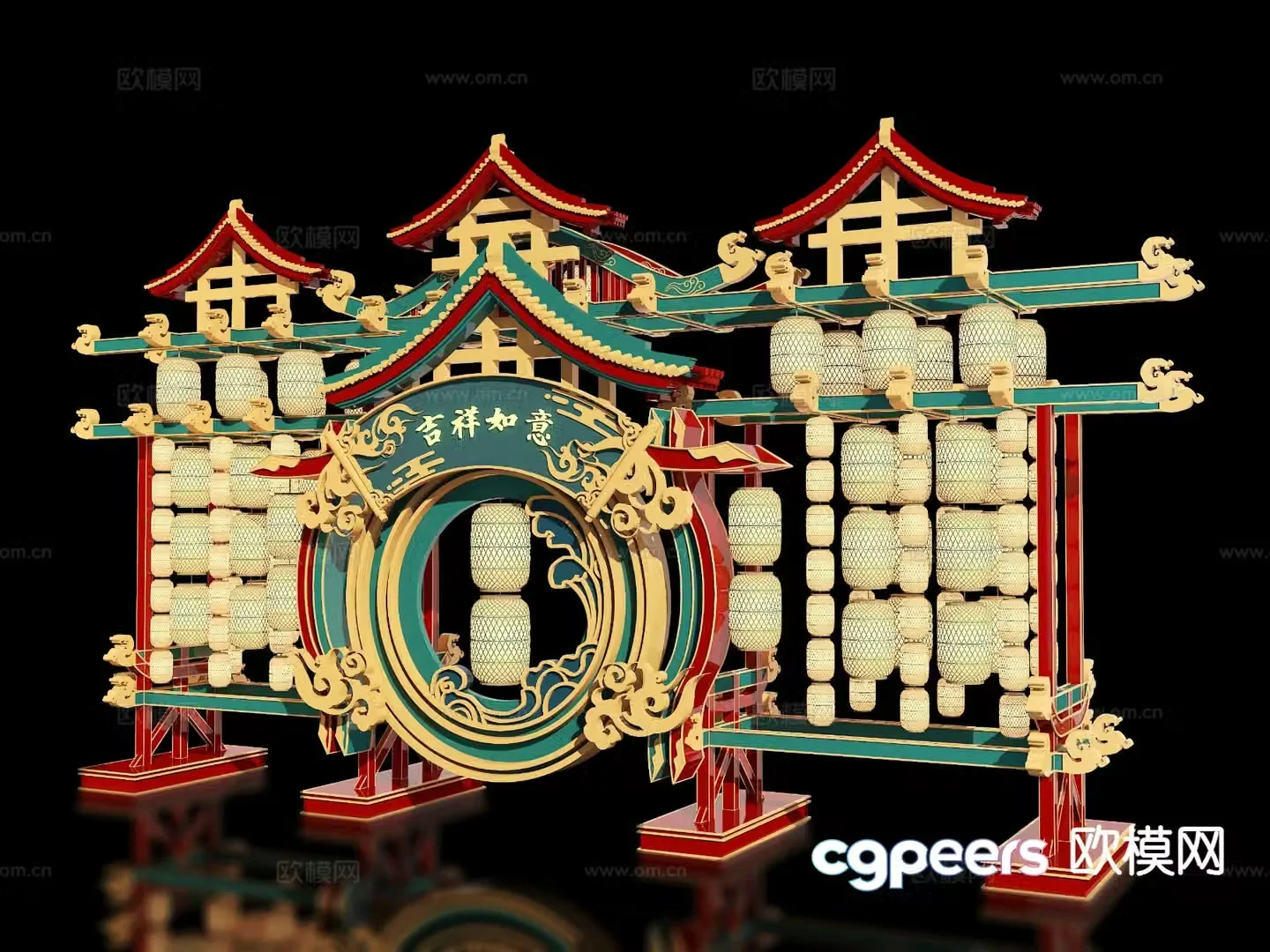 Chinese style outdoor lantern device 3D model