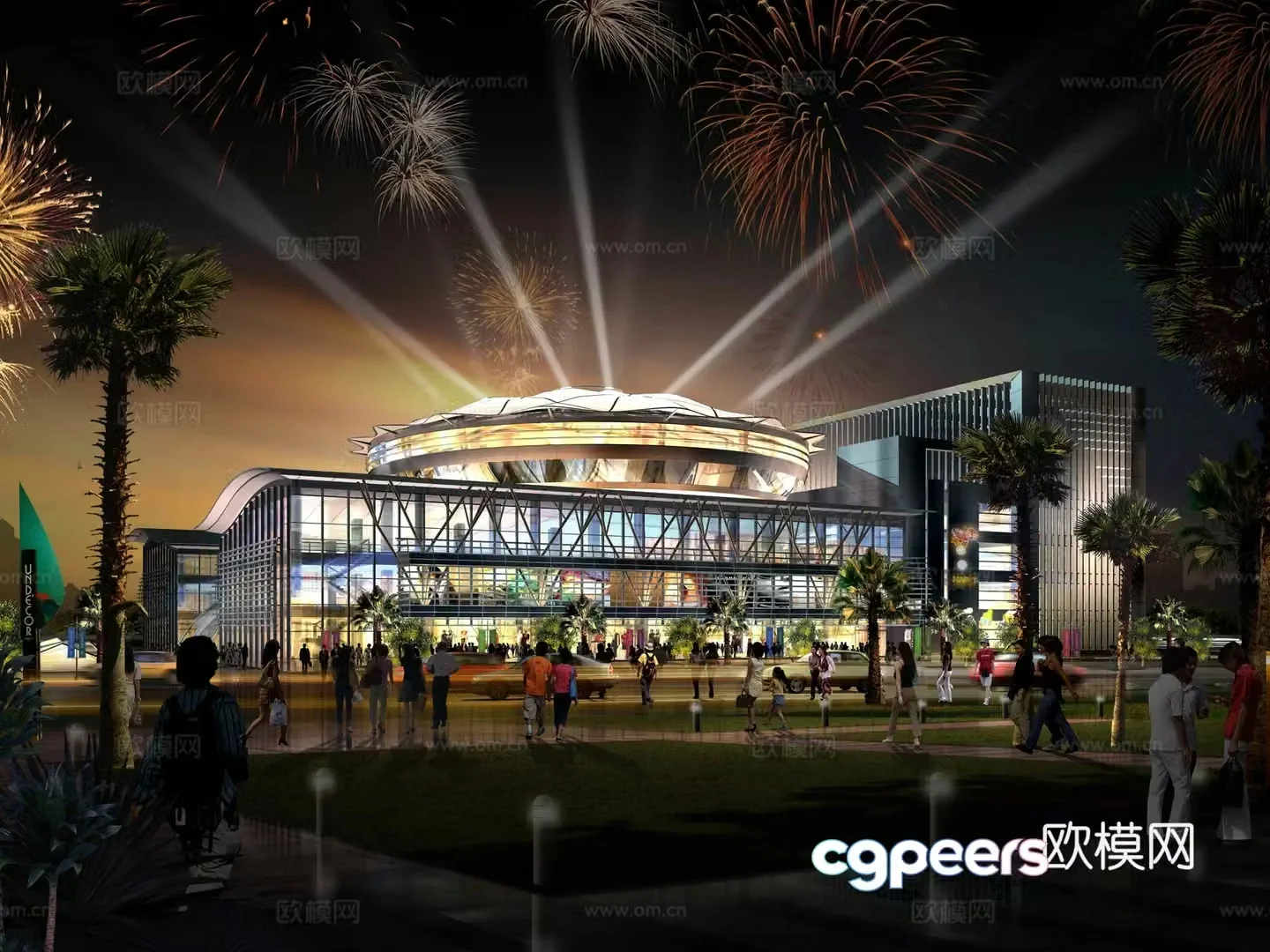 Multi-story public building shopping mall night scene appearance 3D model