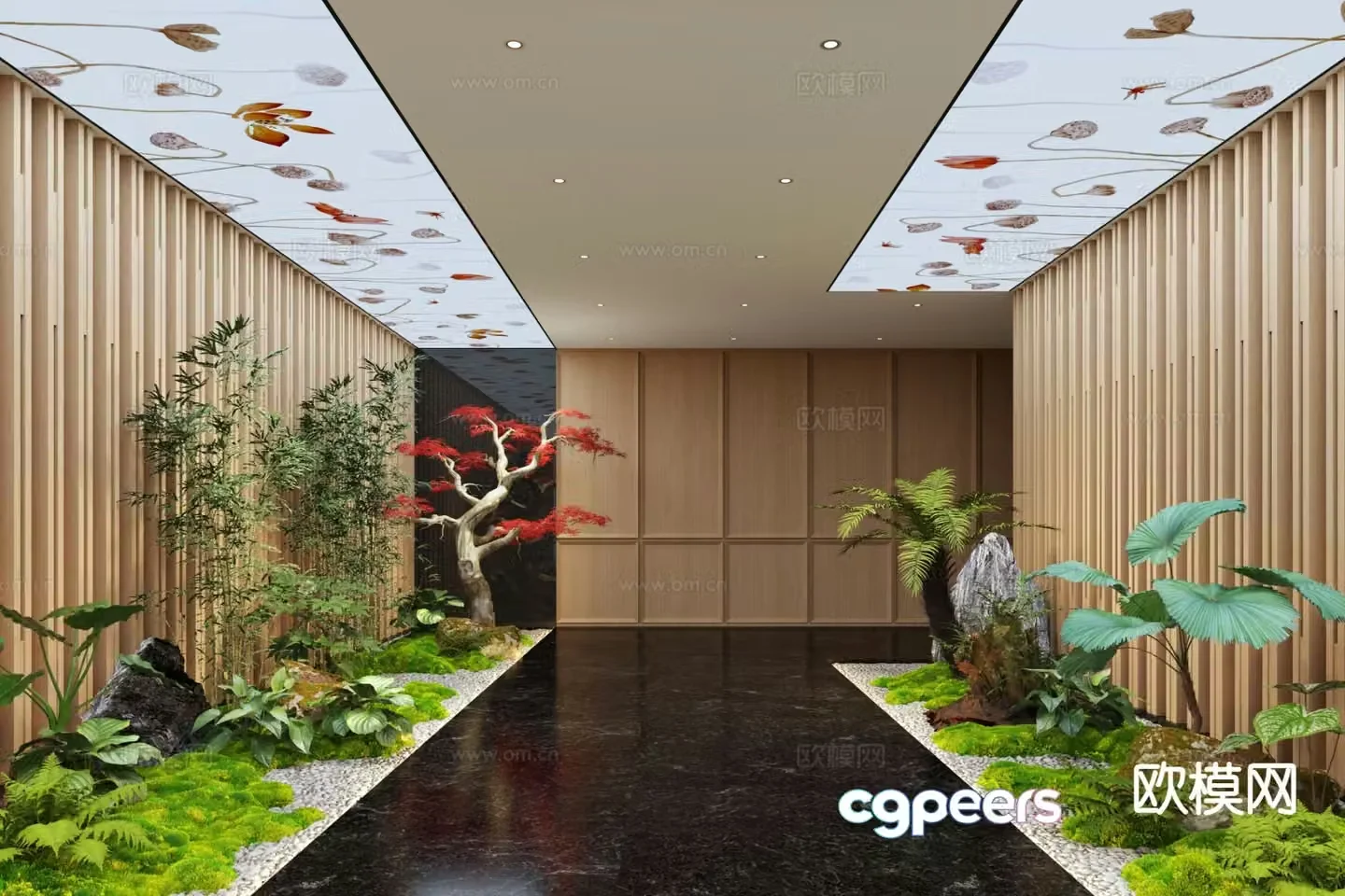 New Chinese style aisle indoor landscaping 3D model