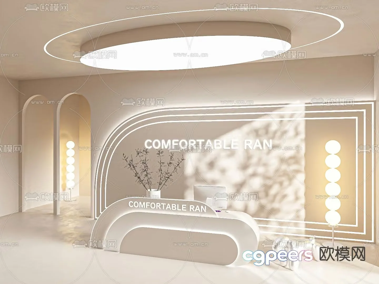 Cream style front desk cashier reception desk 3d model
