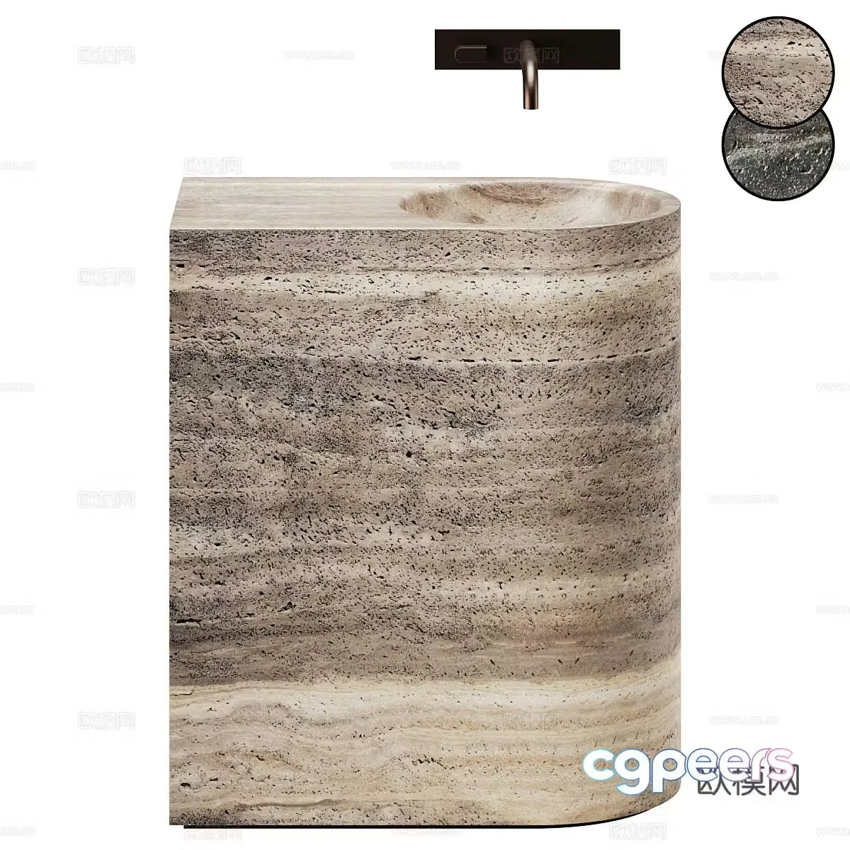 New Chinese light luxury stone basin 3D model