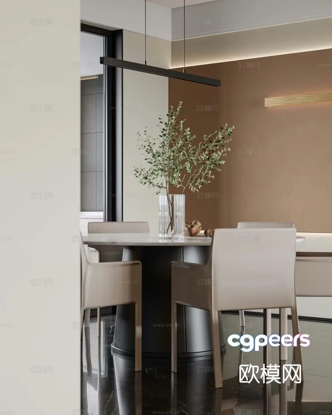 Modern dining table and chairs 3d model