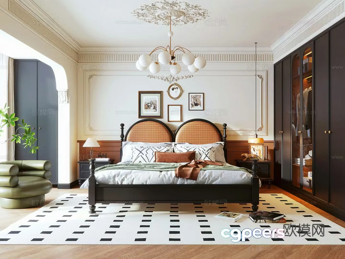 French medieval home bedroom master bedroom French double bed nightstand French wardrobe bedroom hanging 3d model