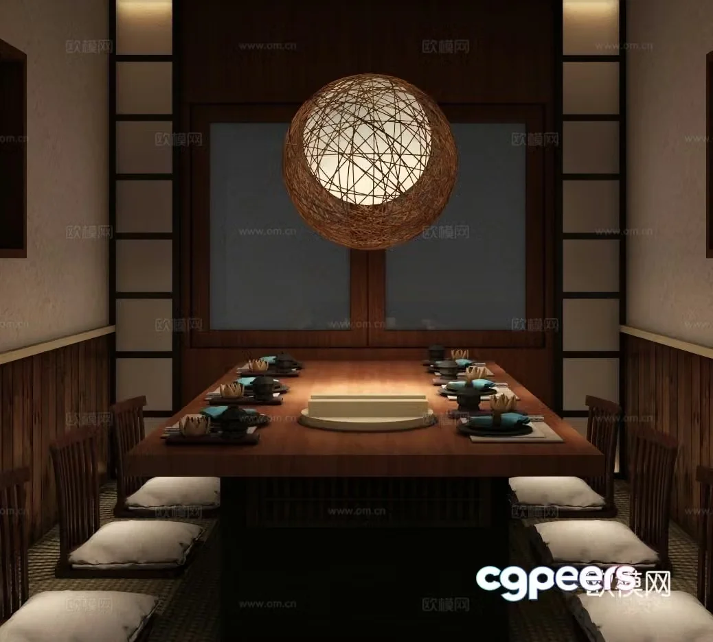 Japanese restaurant izakaya private room 3d model