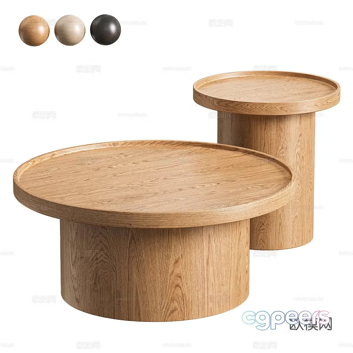 Modern Italian solid wood round coffee table combination 3D model