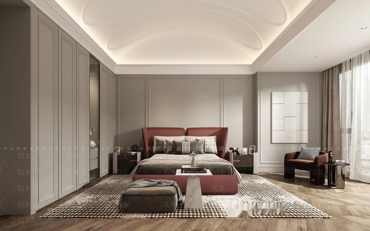 Modern Bedroom With A Large Bed 3D Model – 10661 – VRAY Render