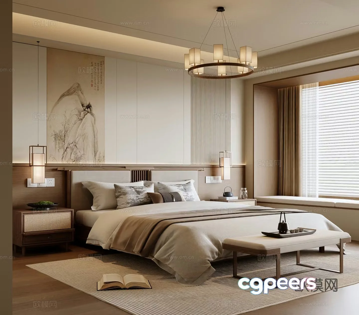 New Chinese style bedroom master bedroom Song style aesthetic 3D model