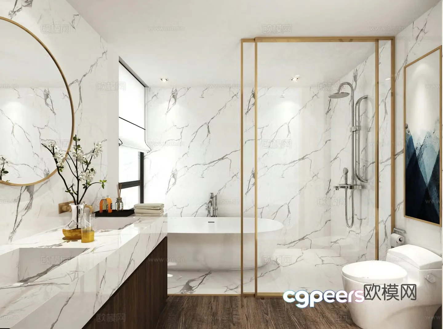 Modern minimalist bathroom toilet shower toilet shower room wash basin dressing mirror 3d model