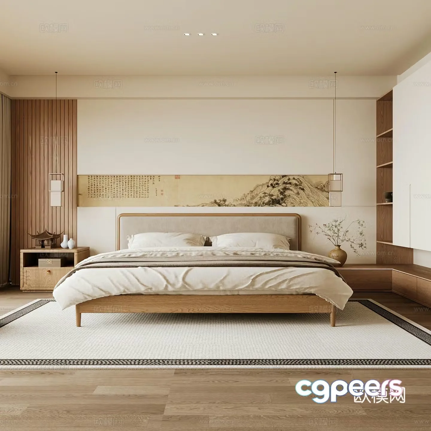 New Chinese style home bedroom Song family aesthetic bedroom Song style bedroom New Chinese style double bed 3D model