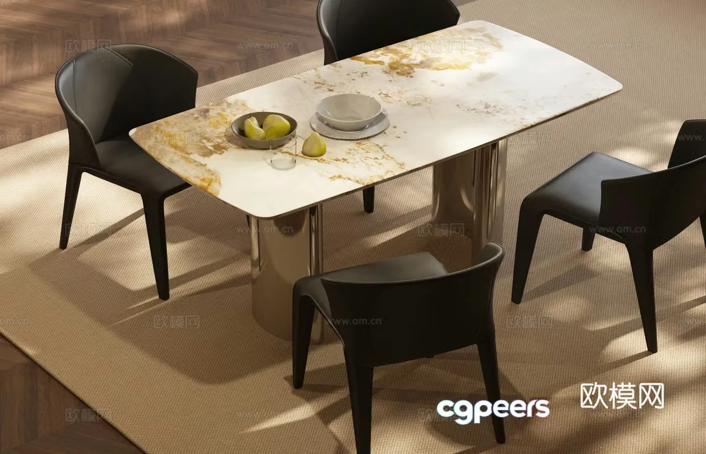 Modern Italian dining table and chair combination Italian luxury dining table and chair combination Italian dining table and chair combination Current 3D model