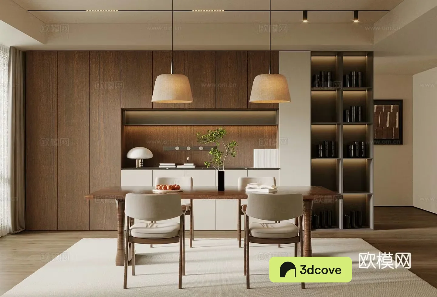 Restaurant Middle style dining room Dining table and chair Dining cabinet 3d model