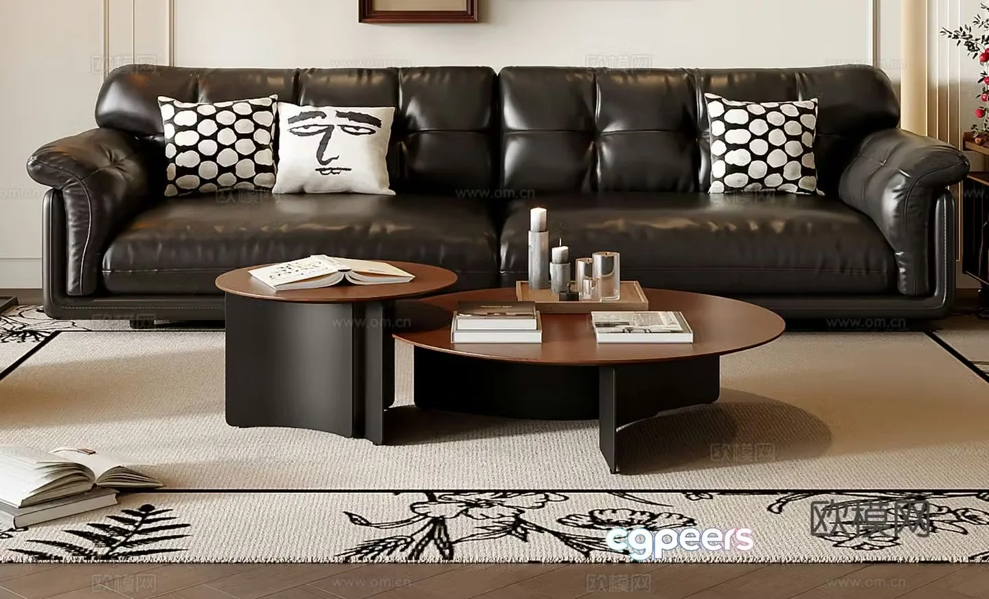 Double sofa leather sofa 3d model