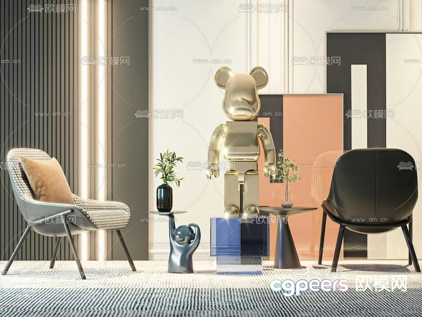 Modern chair leisure chair violent bear corner table 3d model