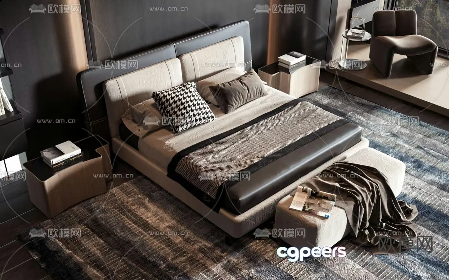 Italian double bed 3d model
