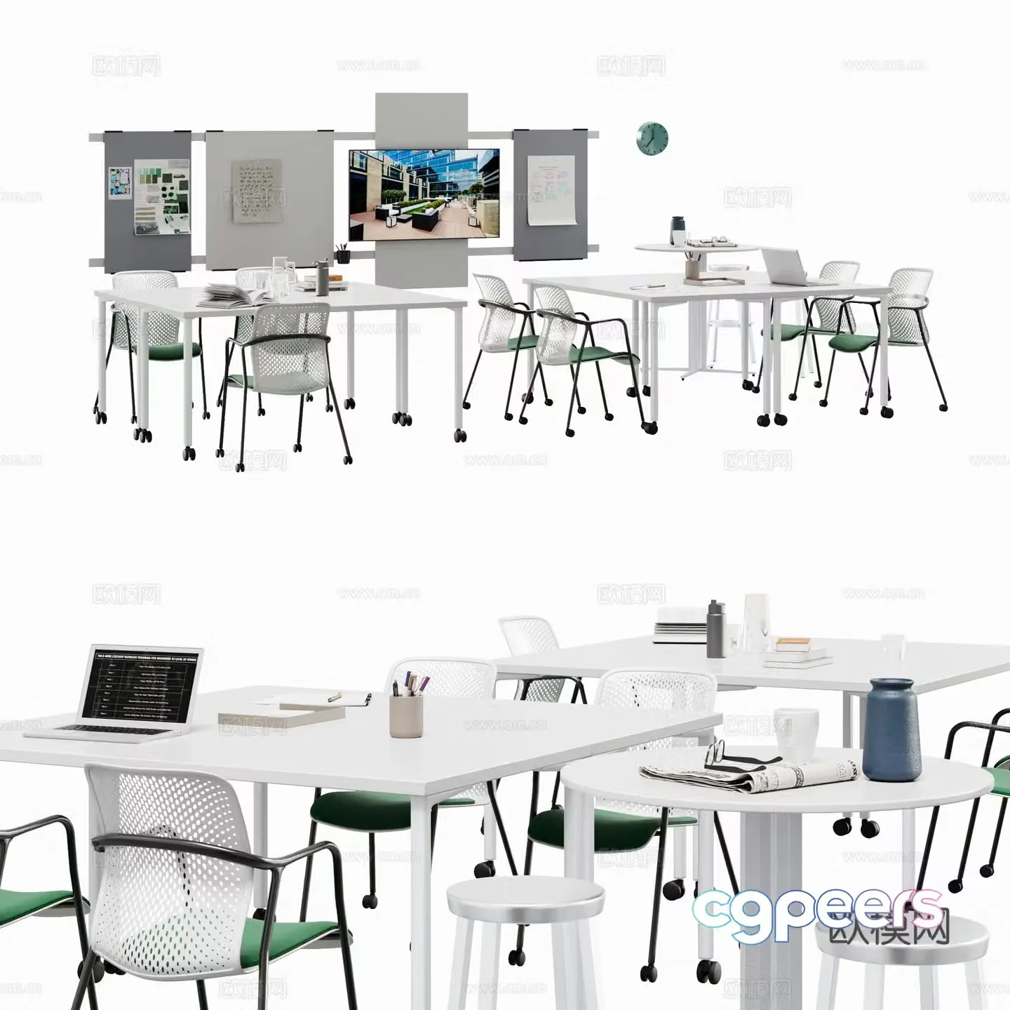 Modern office furniture Office desk chair Office supplies 3d model